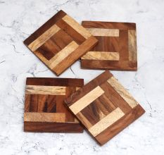 Handcrafted Modern Wooden Coasters for Decor - Pack of 4